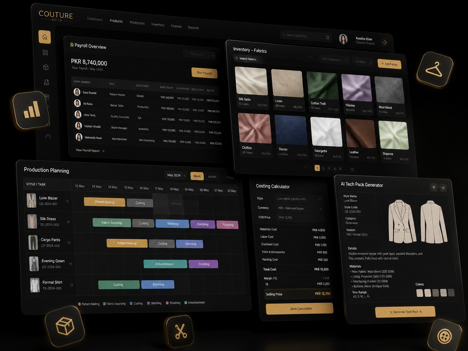FashionBusiness Hub dashboard mockup